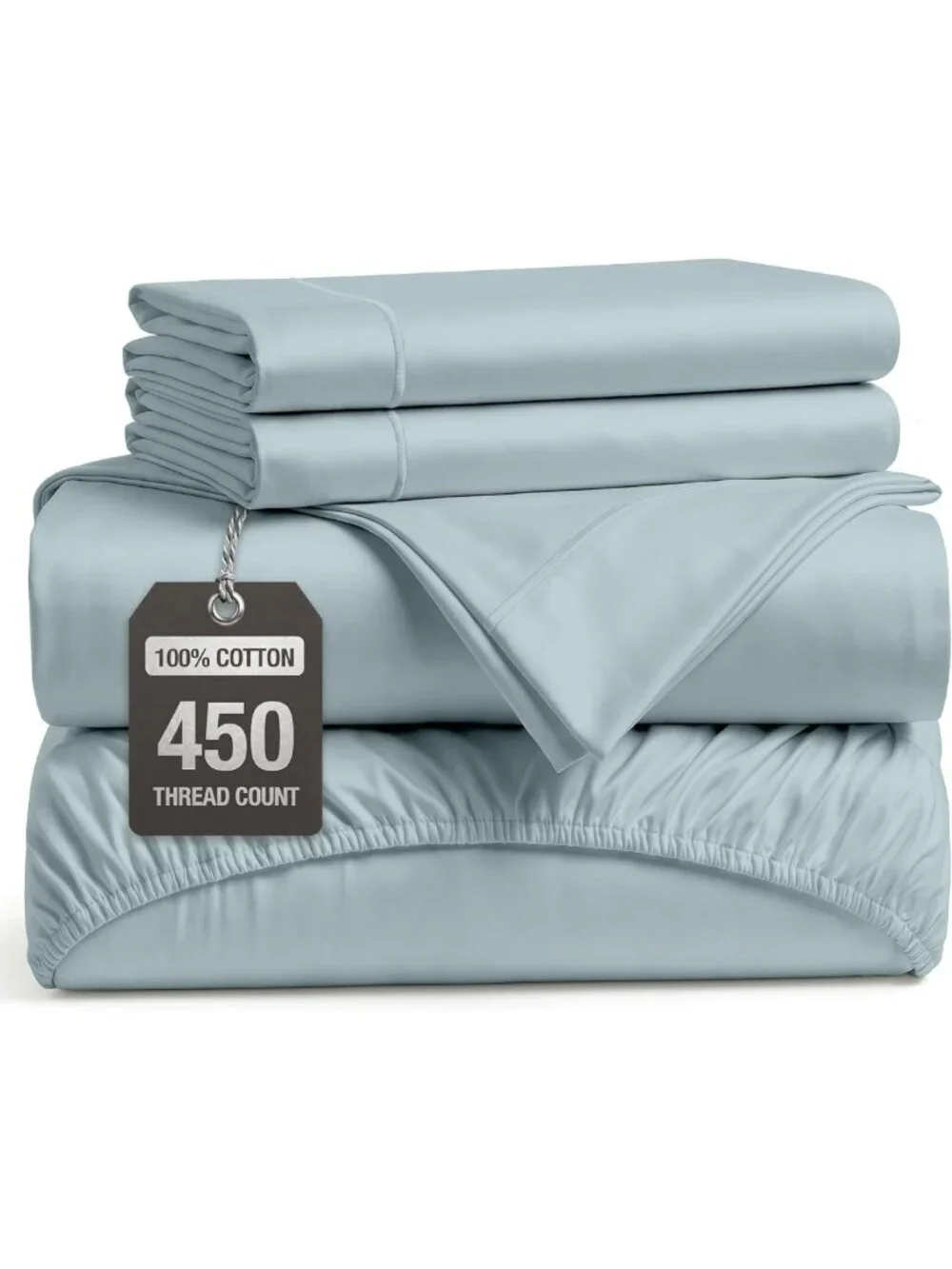 Silky Smooth 450TC Full Cotton Sheets Set - Soft Sateen Weave, French Blue